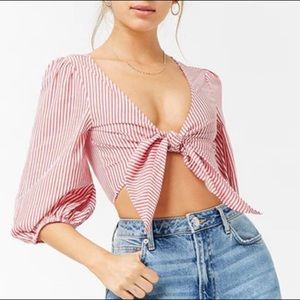 Forever 21 Striped Tie-Front Crop Top